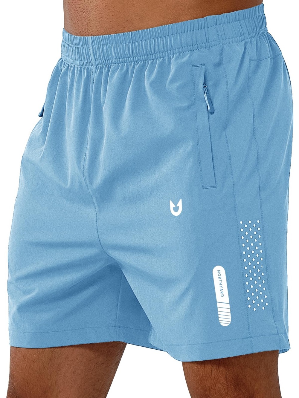 Northyard Small S Light Blue Quick Dry Running Workout Shorts Zipper Pockets